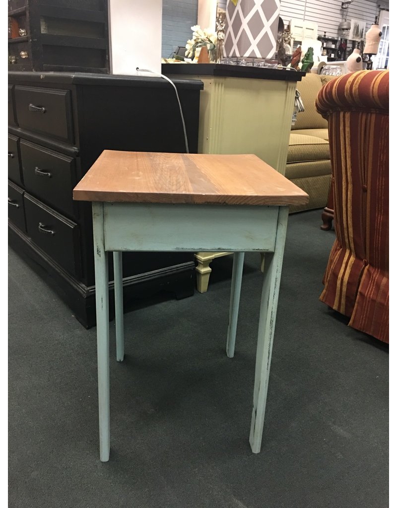 Distressed Pale Blue End Table w Stained Top Heirloom Home