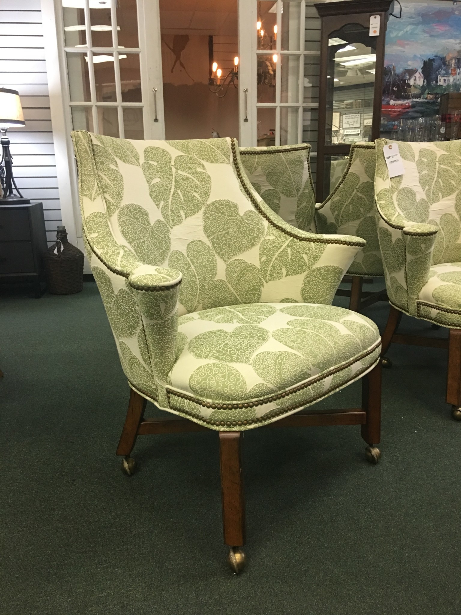 Set Of 4 Upholstered Barrel Chairs On Casters Heirloom Home