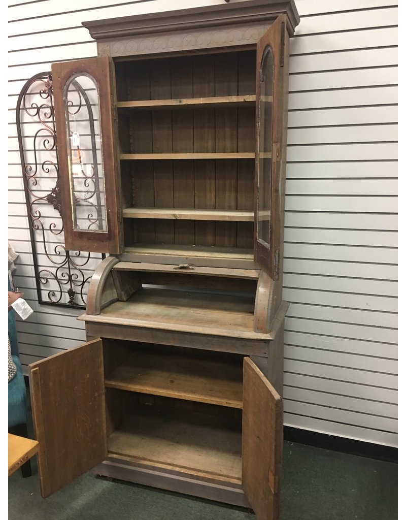 Gray Stained Antique Barrel Secretary Desk Heirloom Home