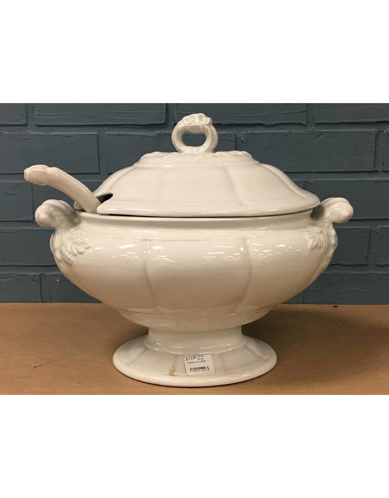 White Soup Tureen w/ Ladle Heirloom Home