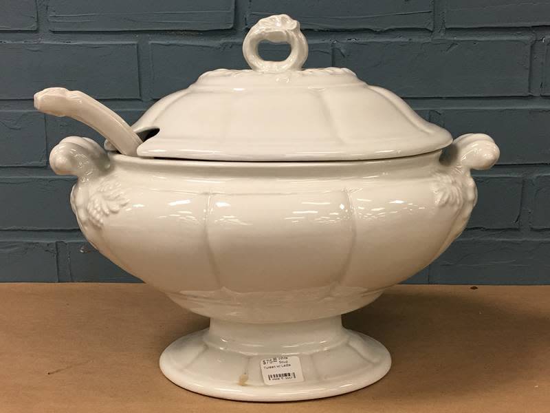 White Soup Tureen w/ Ladle Heirloom Home
