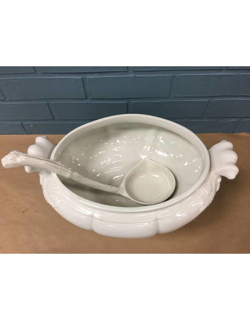 White Soup Tureen w/ Ladle Heirloom Home