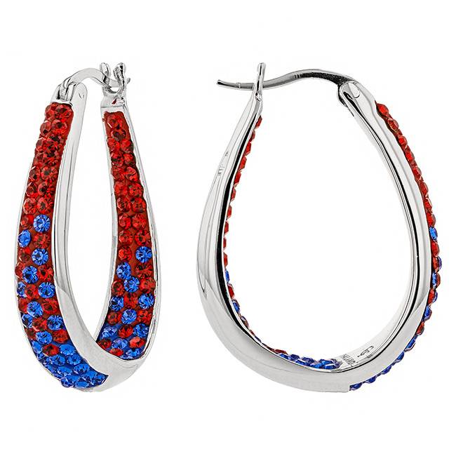 Red And Blue Crystal Horseshoe Hoop Earrings Gem By Jewlery Chelsea Taylor Red And Blue Crystal Horseshoe Hoop Earrings