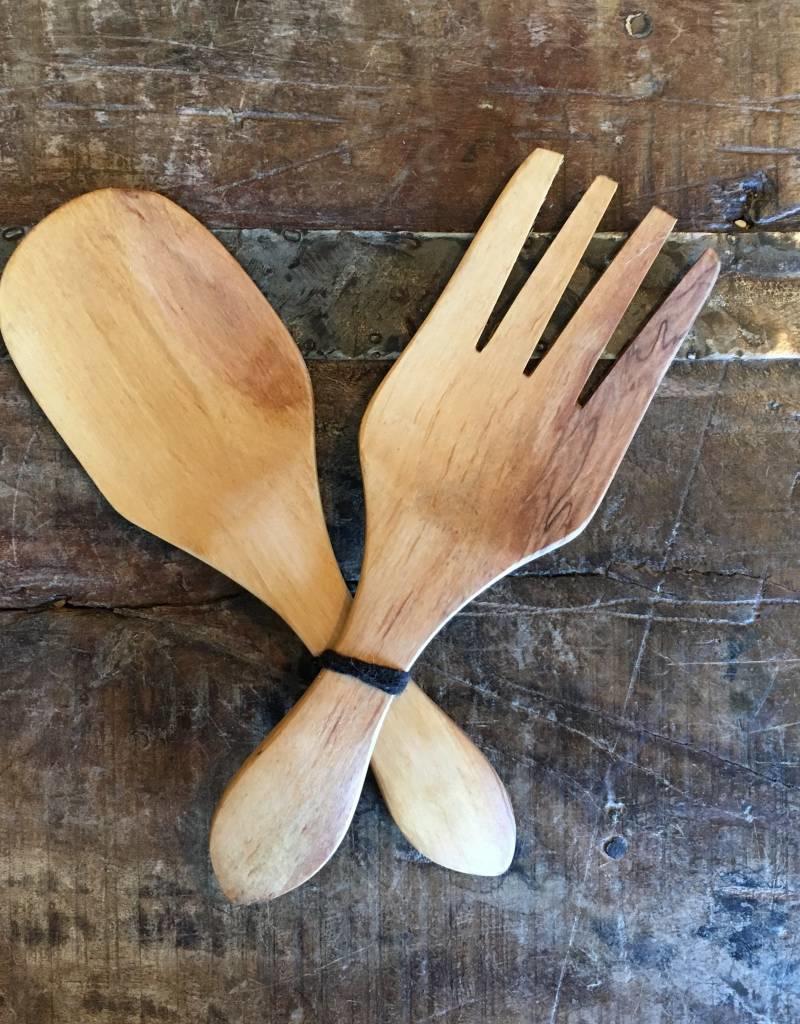 Olivewood Fork and Spoon Salad Set Trade Roots