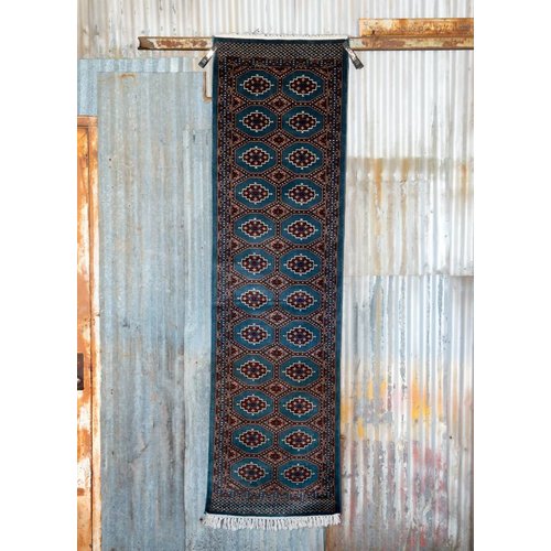 2 ½' x 8' Indian Handmade Blue Tribal Cashmere Rug 2 ½' x 8' Indian Handmade Blue Tribal Cashmere Rug