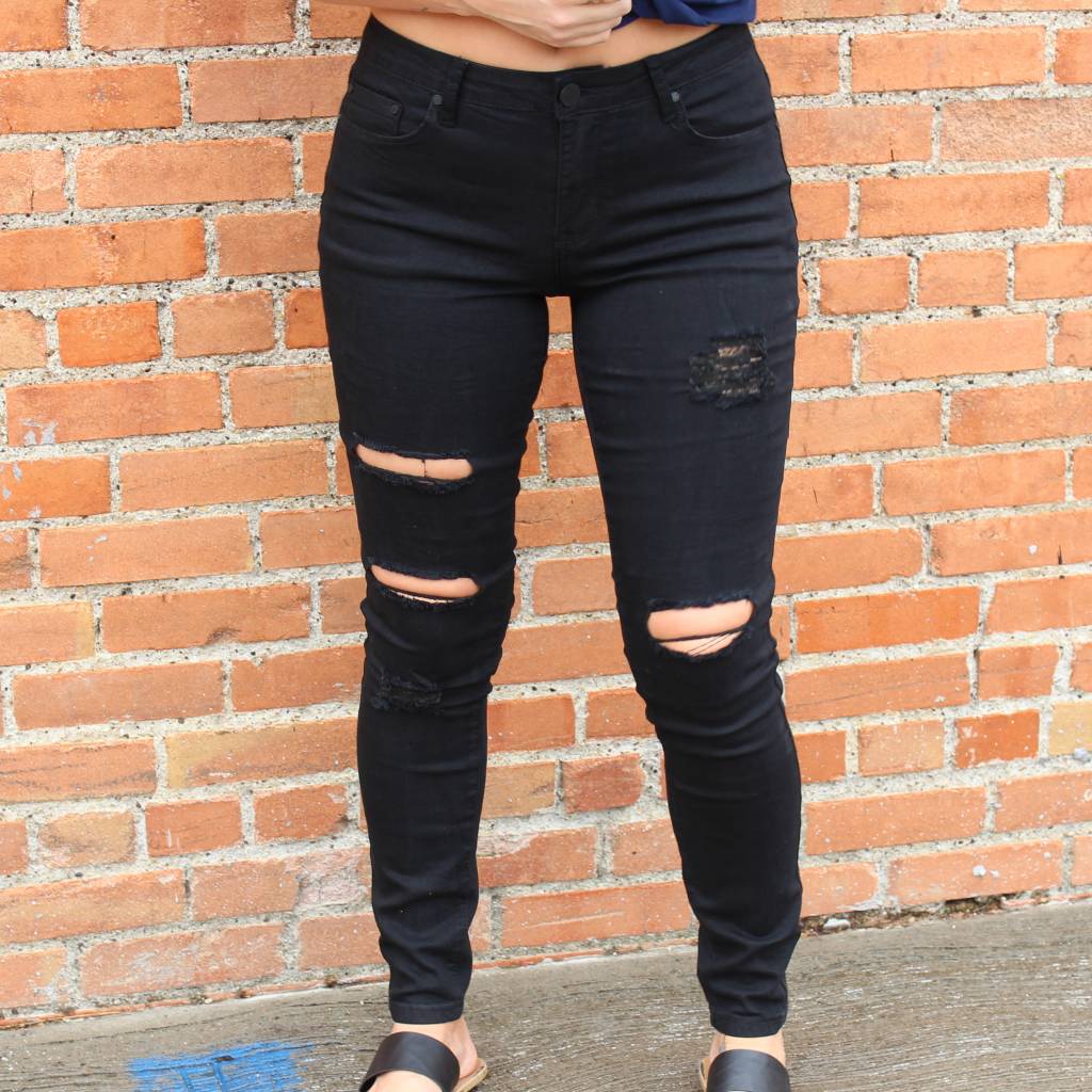 black distressed jeans women's