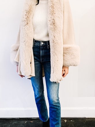 Solid Shawl w/Faux Fur Trim