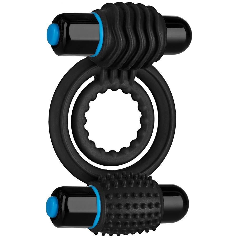 Насадка с вибрацией Double Fun Cock Ring with Double Penetration Vibe XR Brands черный XRAE388 - XR Brands - Насадки на Член - Купить