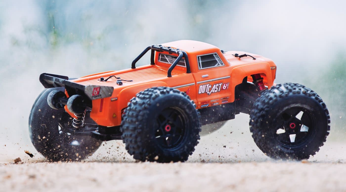 Arrma 106042t2 1/8 OUTCAST 6S BLX 4WD Brushless Stunt Truck with Spektrum RTR, Orange - Shaffer