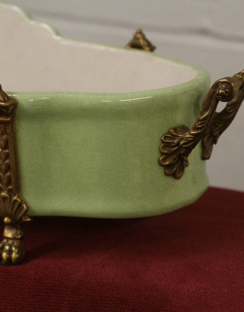 Small green vintage ceramic jardiniere C&C mercantile