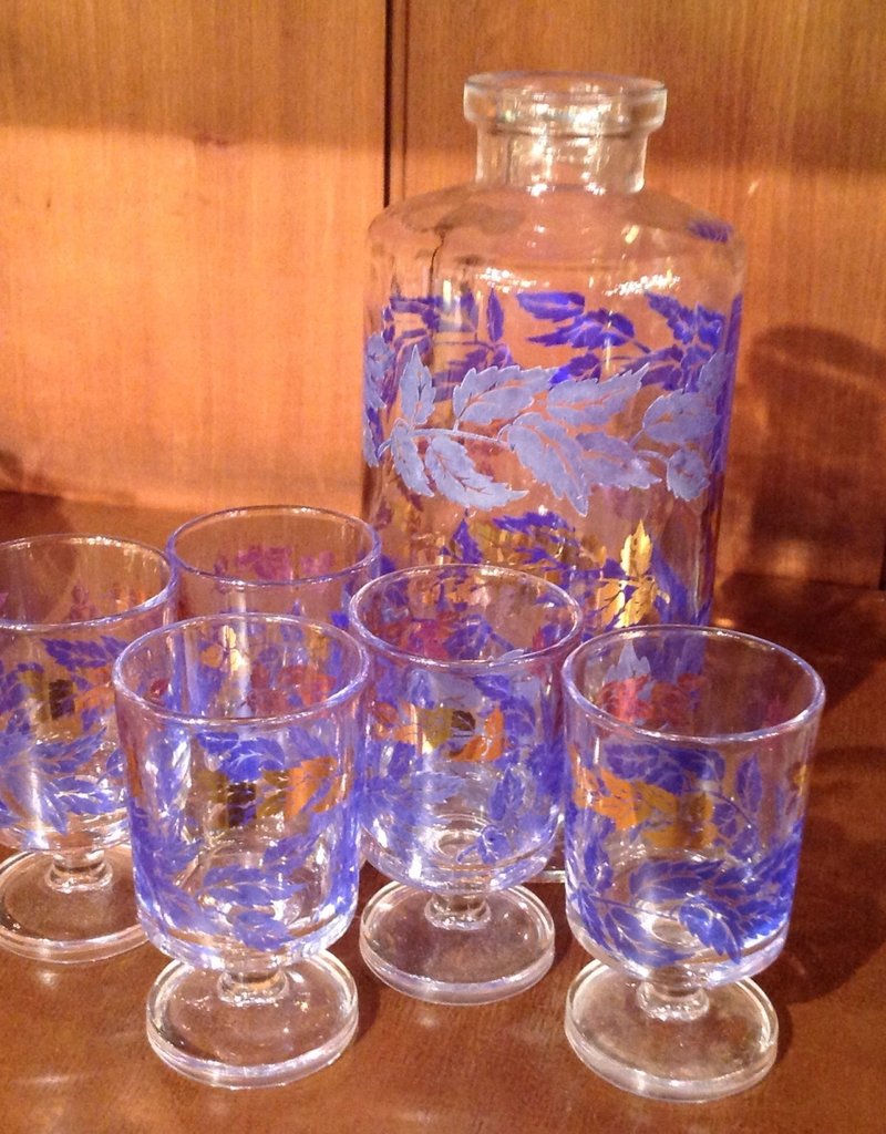 Blue Cordial Glasses and Bottle C&C mercantile