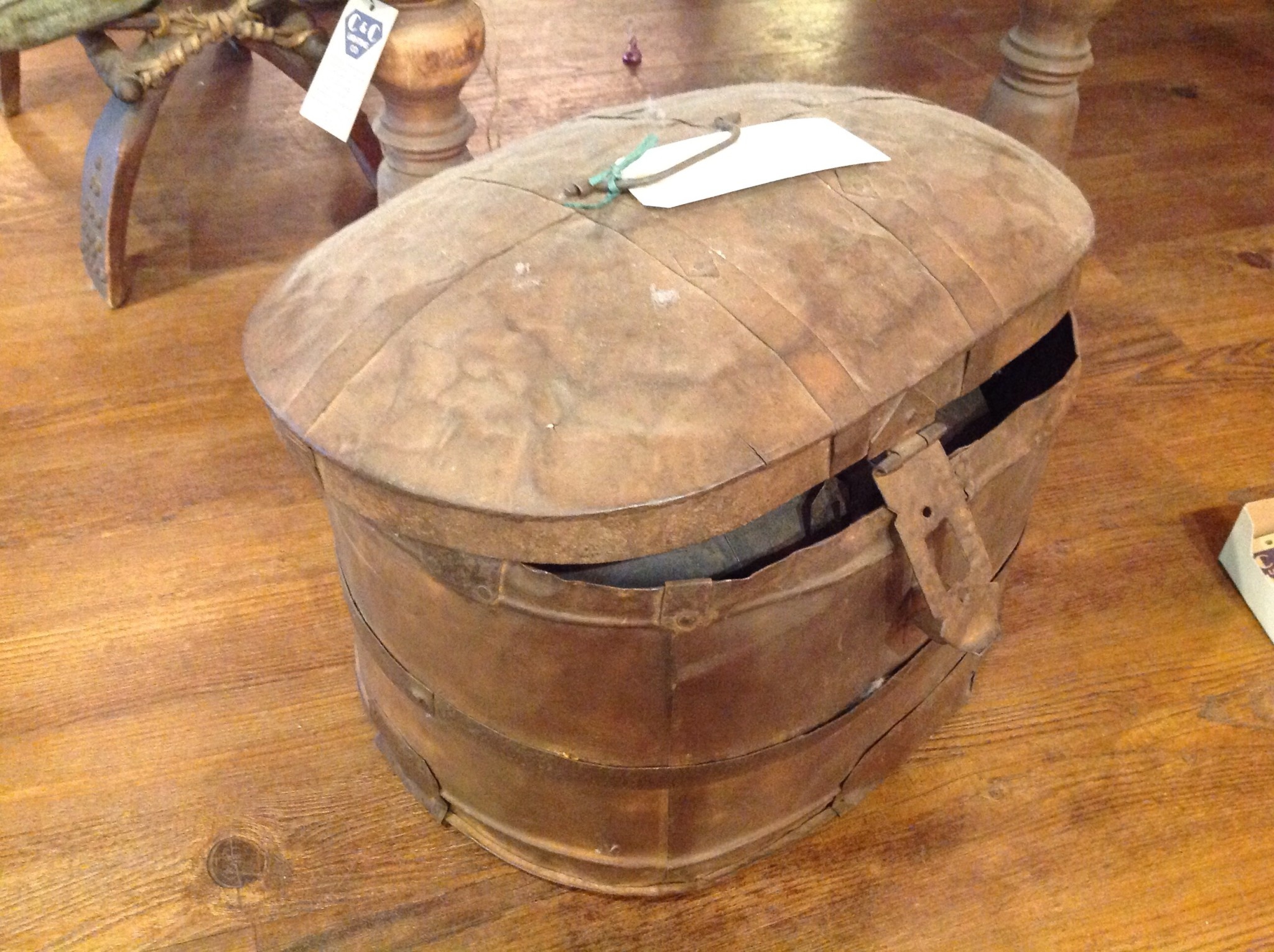 Hat Box, Set of TWO, antique, metal C&C mercantile