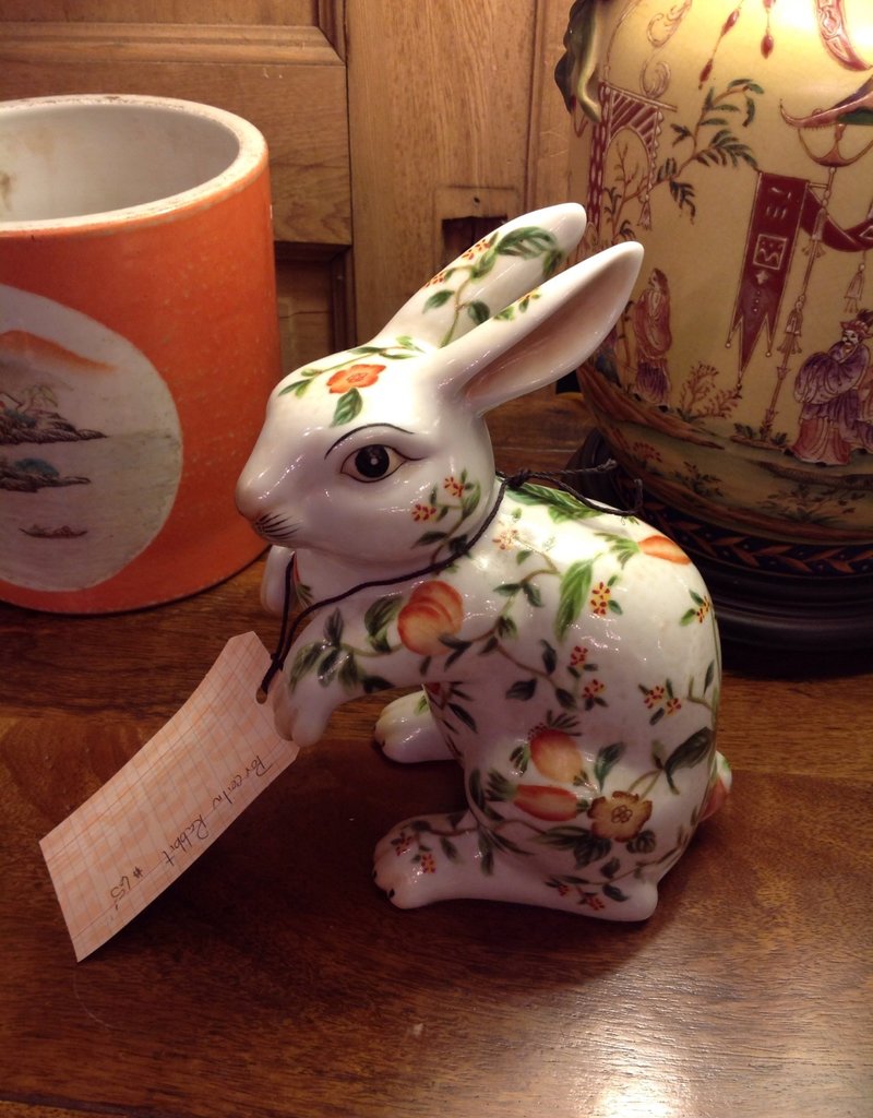 Rabbit, ceramic, painted, floral C&C mercantile