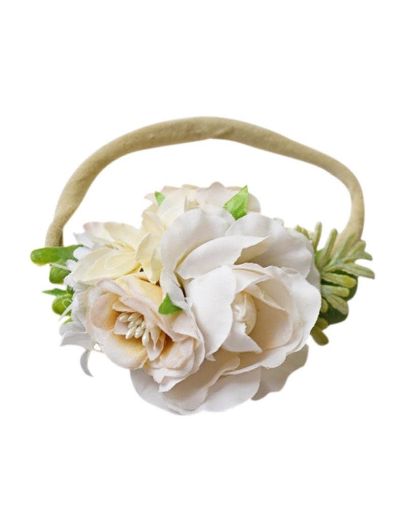 Baileys Blossoms Bailey's Blossoms Ivory Rose Floral Stretch Headband