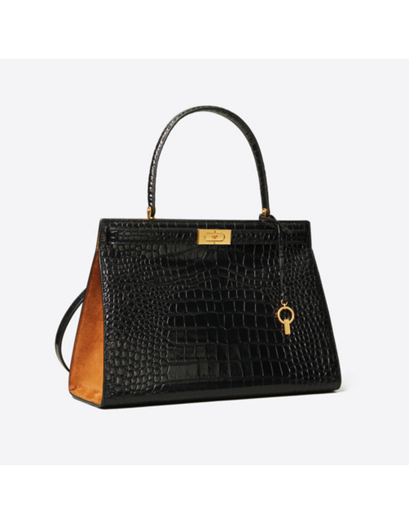 Tory Burch Lee Radziwill Bag Black Alligator With Camel Suede Sides