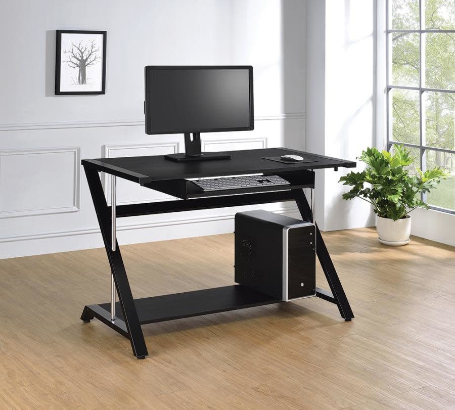 800222 Desk Black Wood Top With Metal Tree House Furniture