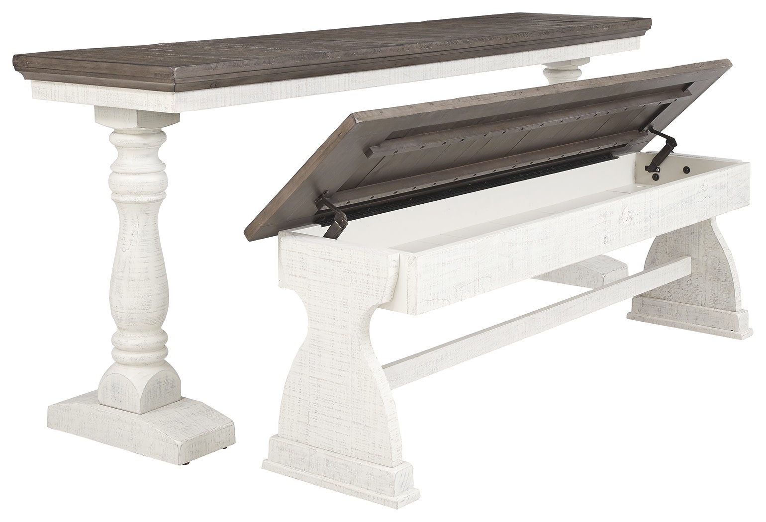 D504111 DINING TABLE & BENCH BRAELOW GREY & WHITE Tree House Furniture