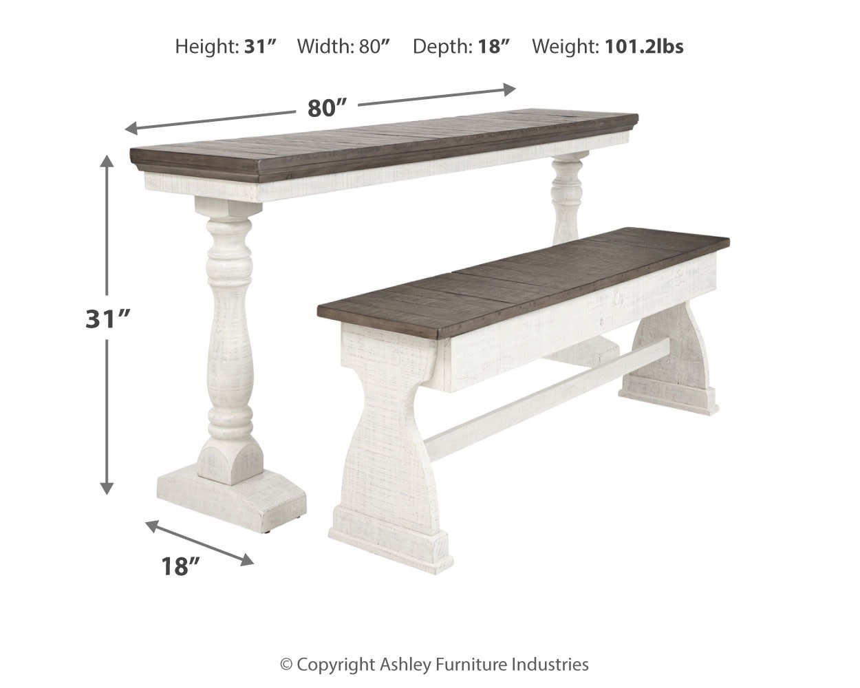 D504111 DINING TABLE & BENCH BRAELOW GREY & WHITE Tree House Furniture