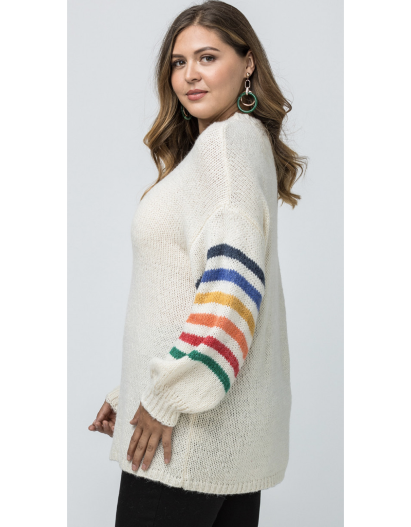 ETO Striped Sleeve Sweater Cream T12803P LUCO Boutique