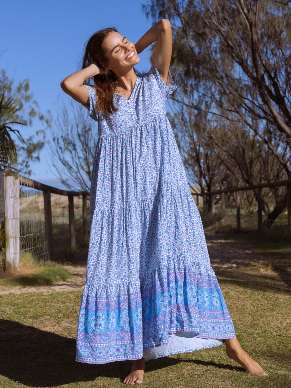 DRESS HS392P128 WANDERLUST MAXI AZURE Naked Gypsy