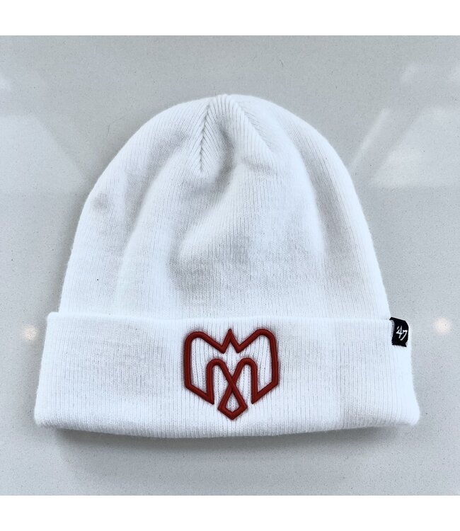 TUQUE BLANCHE CLASSIQUE AVEC LOGO ROUGE