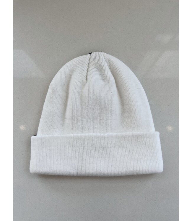 WHITE RAISED CUFF KNIT - RED LOGO