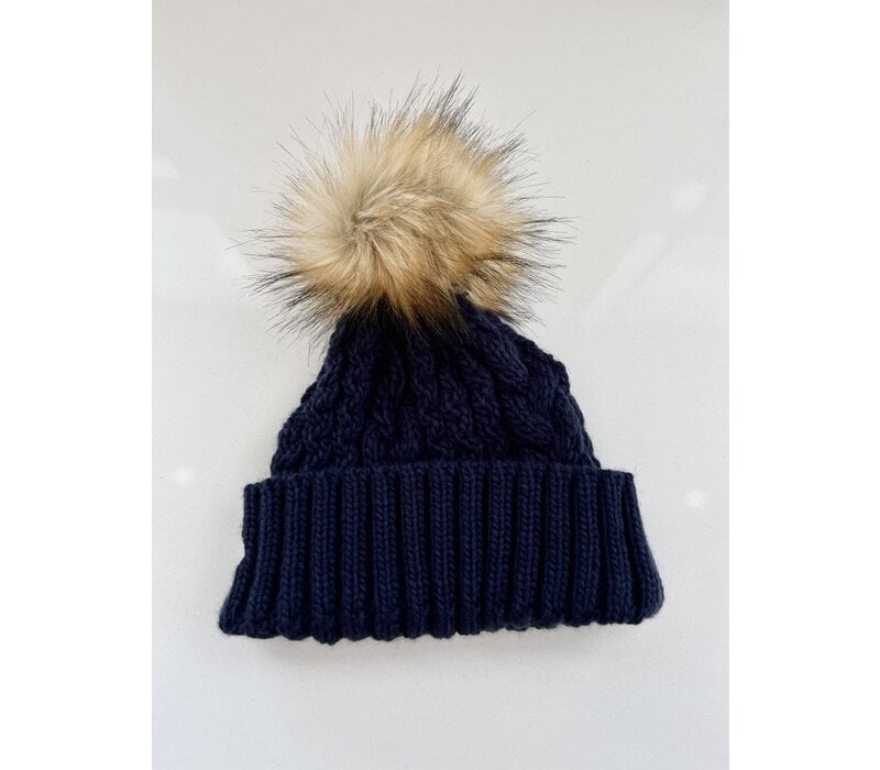 TUQUE POMKNIT POUR FEMME - MARINE