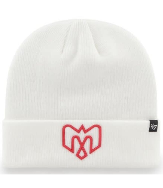 WHITE RAISED CUFF KNIT - RED LOGO