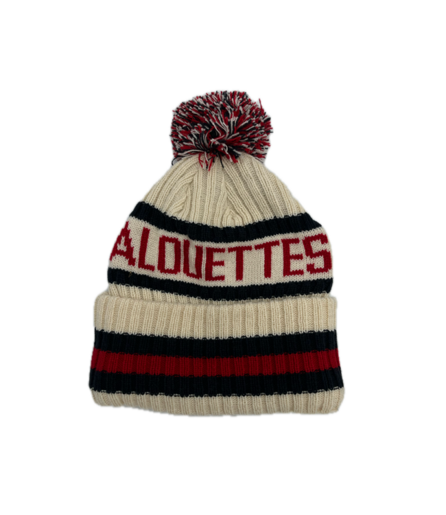 TUQUE À POMPON TRICOLOR BEIGE ALOUETTES