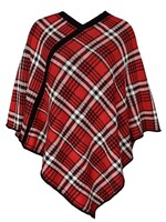 Vintage Plaid Poncho Red