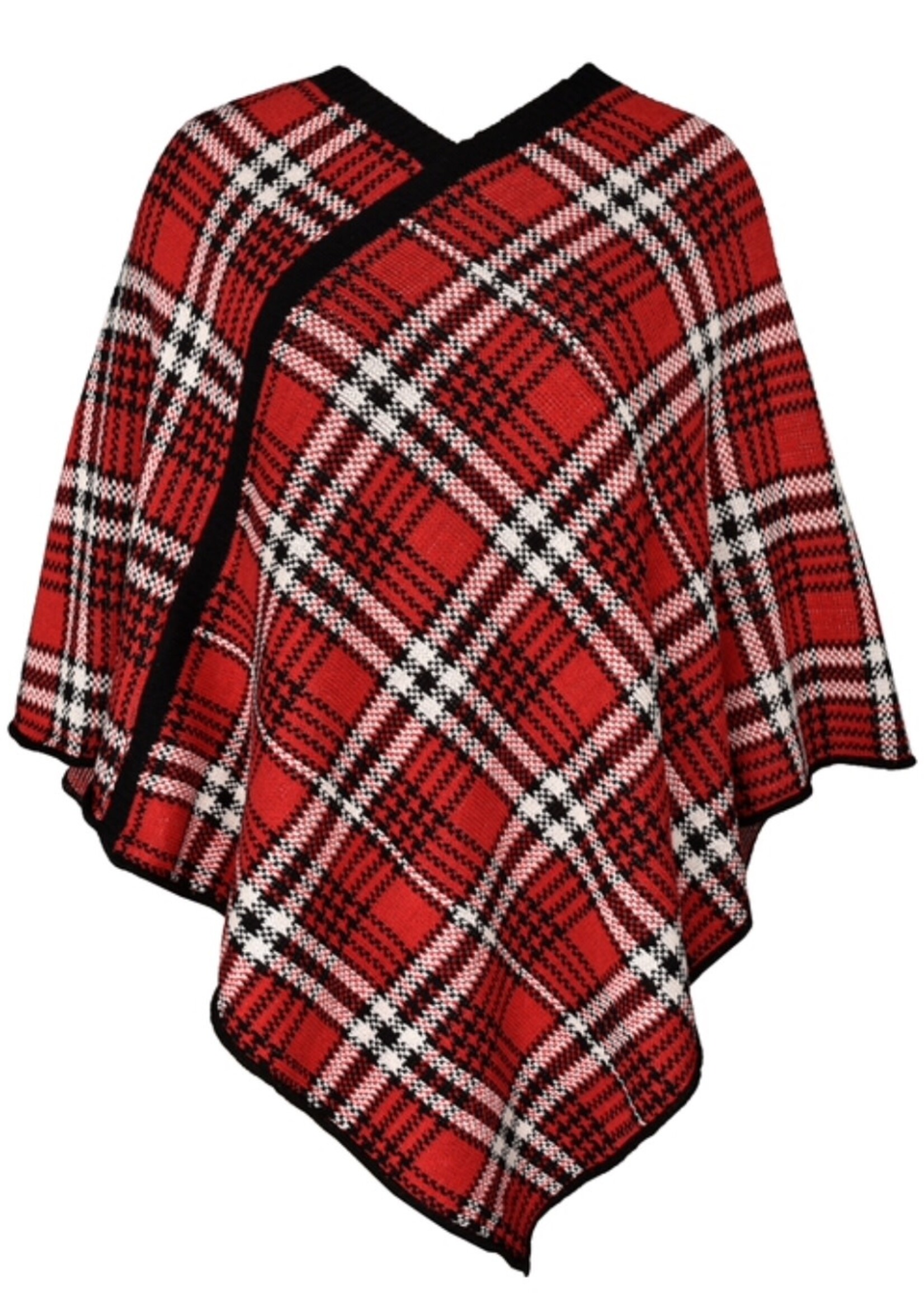 Vintage Plaid Poncho Red