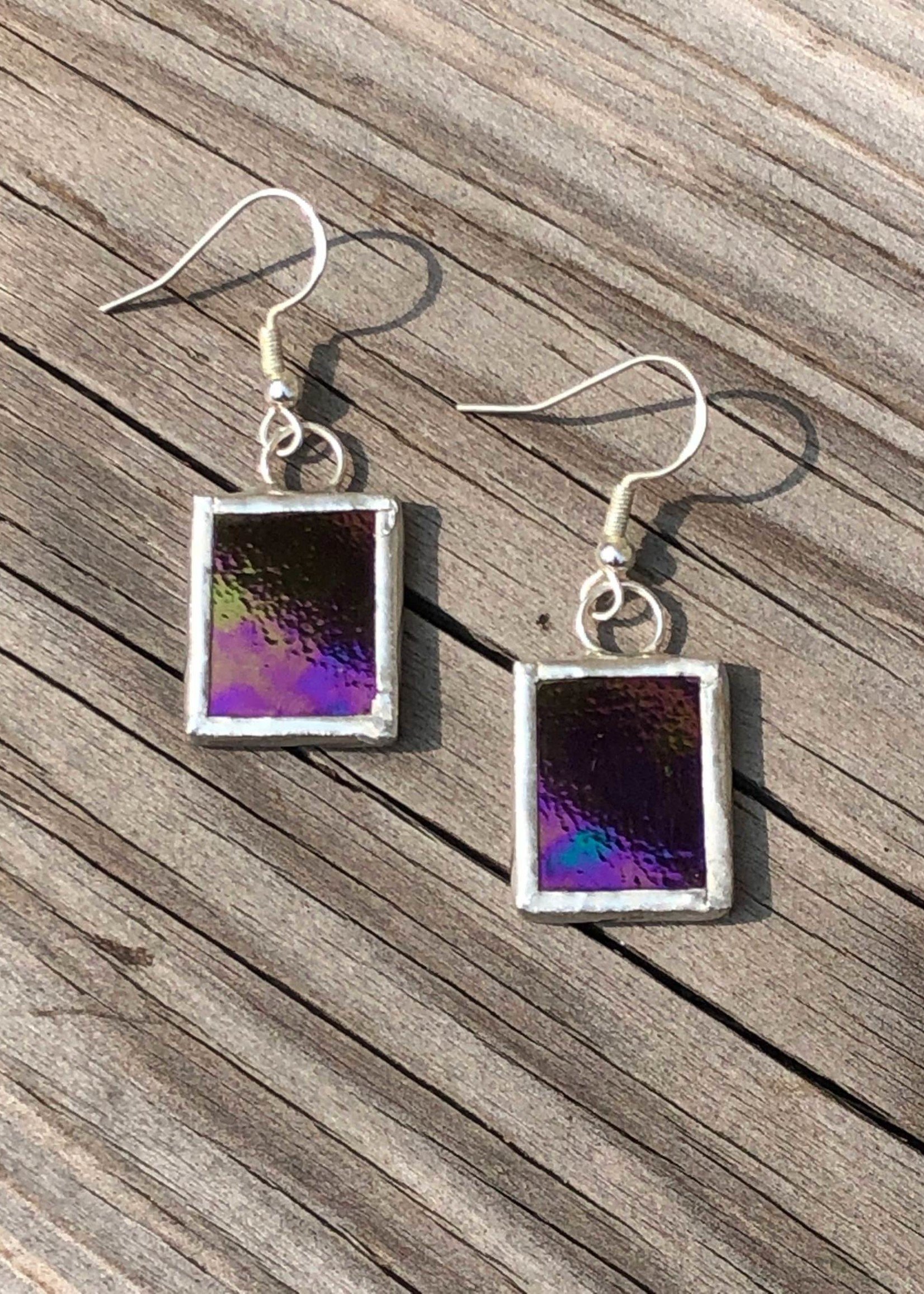 Amber Stained Glass Earrings Square