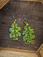 Green Leaf Polyclay Dangle Earrings