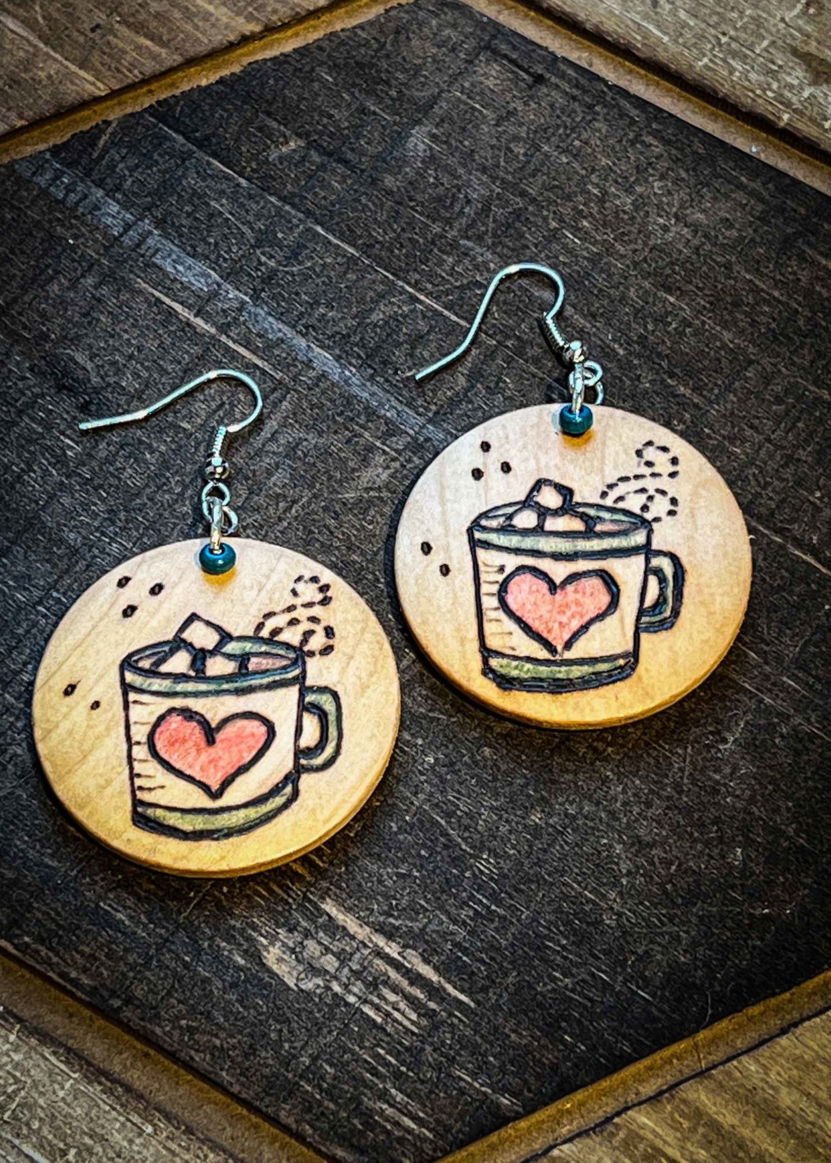 By the River Jewelry HeartMugBurnDiscEarrings