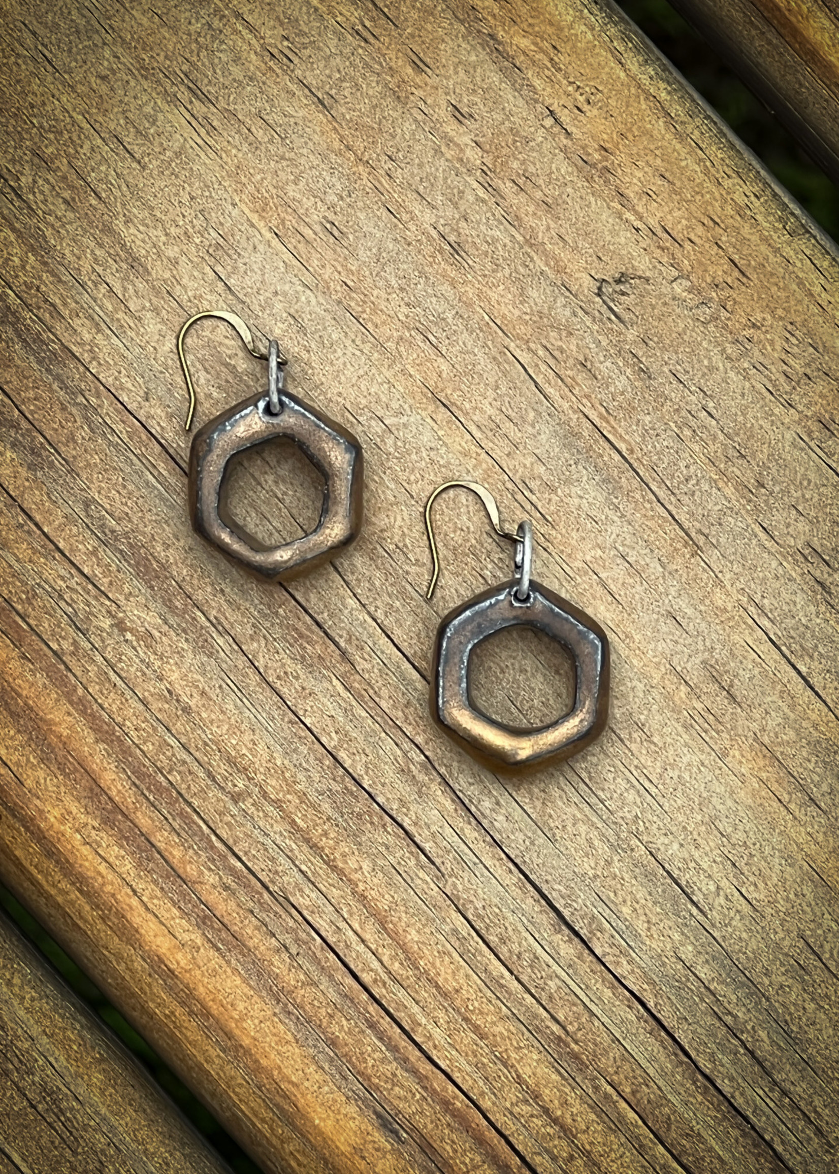 Pickled Pottery Hollow Hex Metallic Earrings