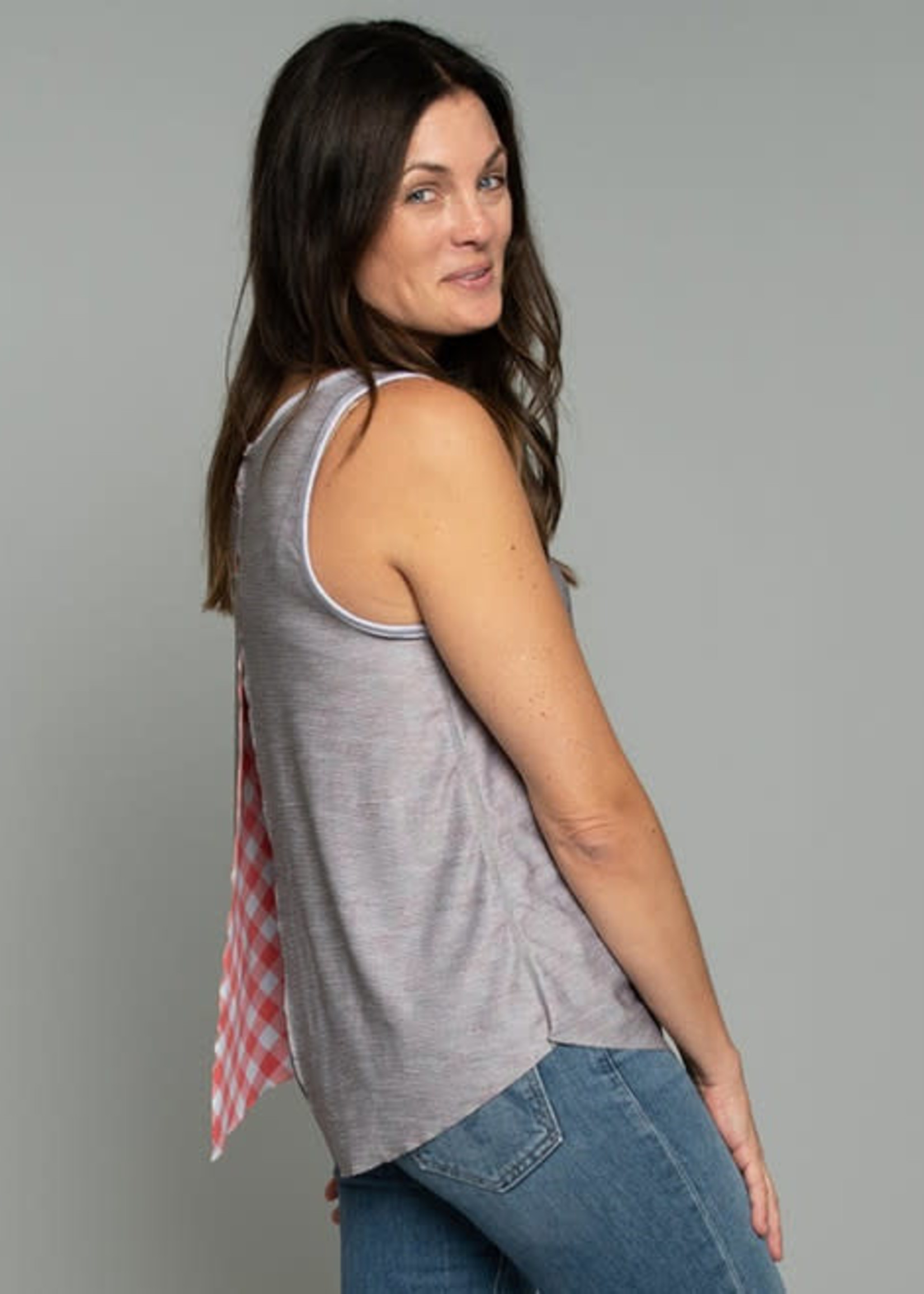 Green 3 Apparel Gingham/Texture Grey REV Tank