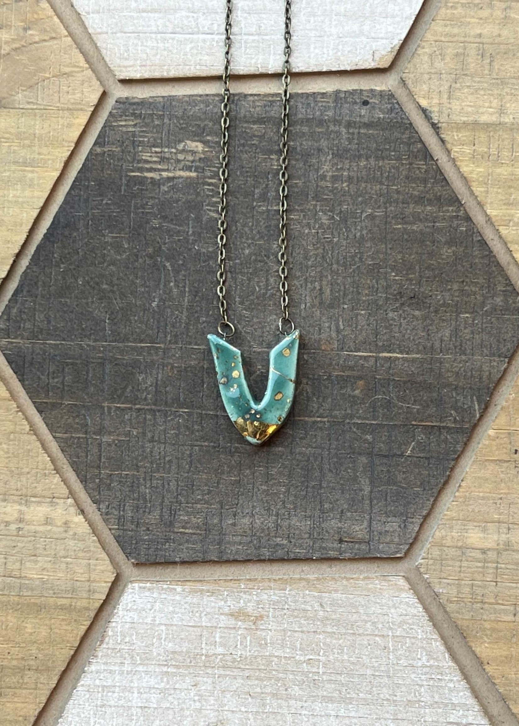 Pickled Pottery 18" Turquoise V Necklace