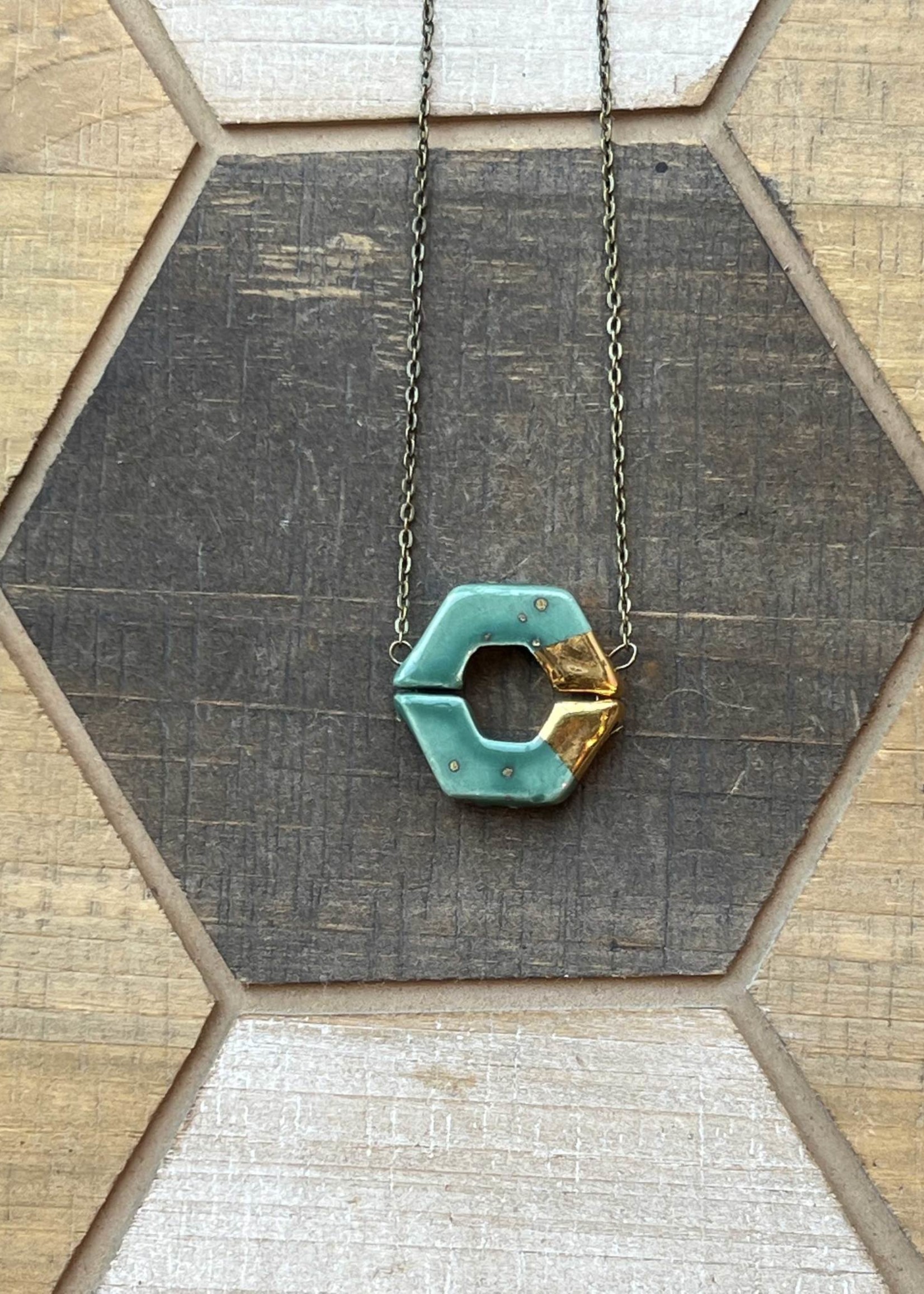 Pickled Pottery 18 inch turquoise hexagon necklace