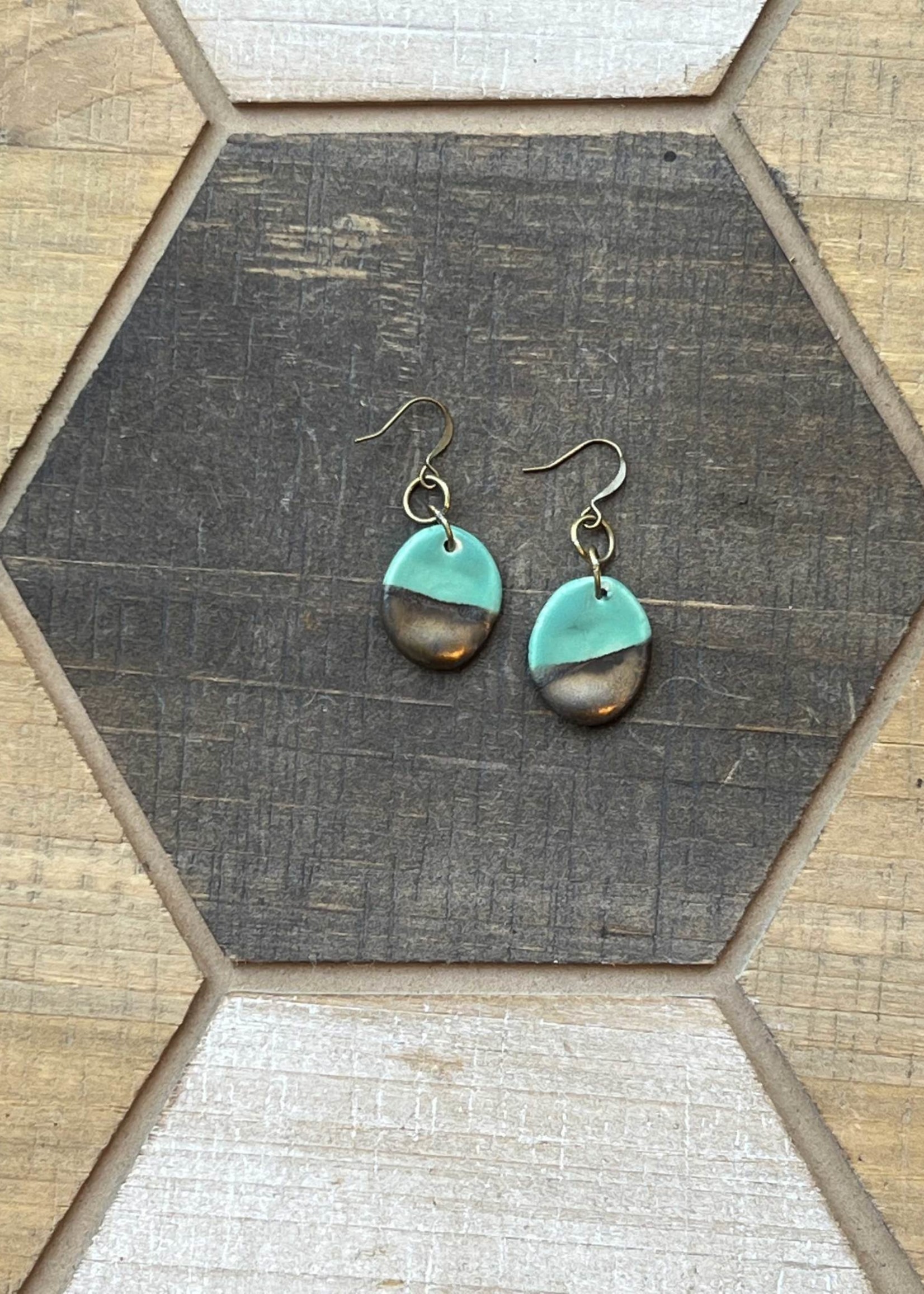 Pickled Pottery Oval Colorblock Turquoise Earrings