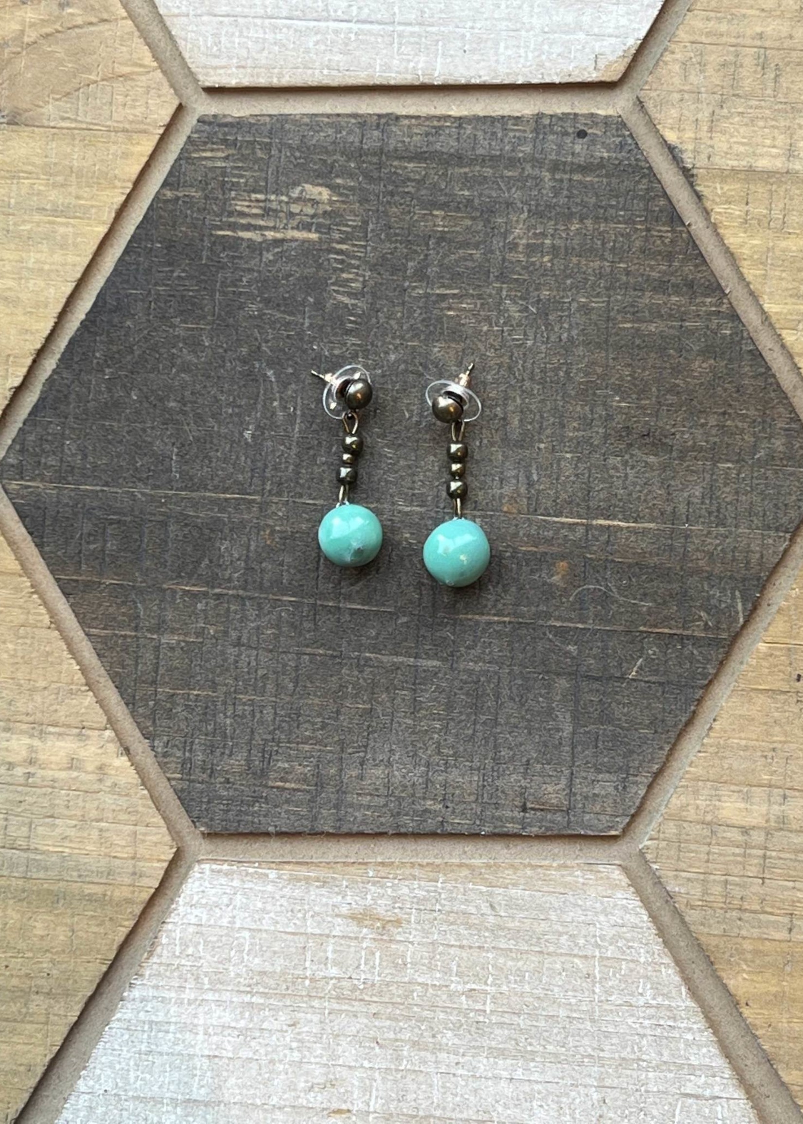 Pickled Pottery Turquoise Ball Dangle Earrings