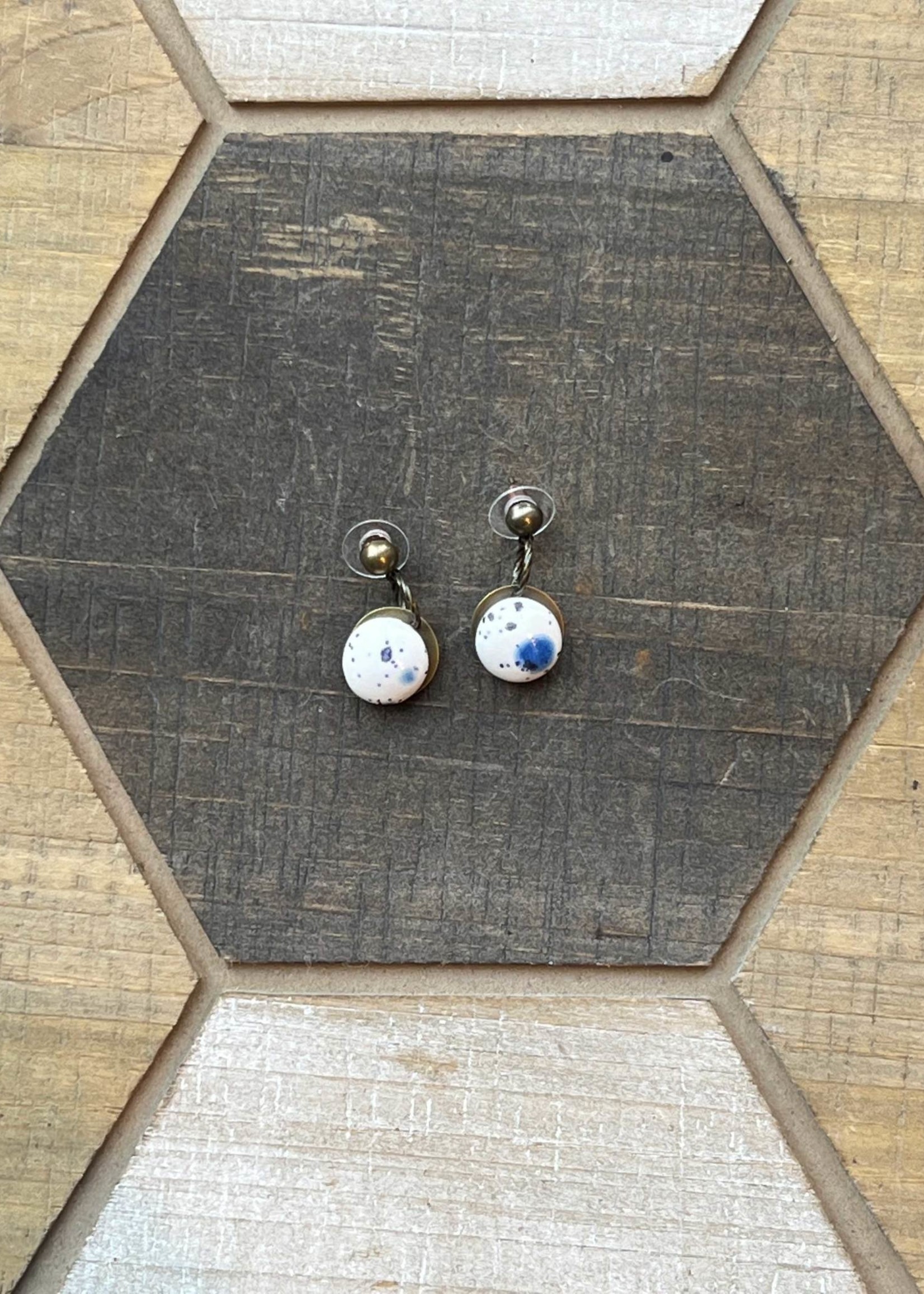 Pickled Pottery Mini Halo Blue Speck Earrings