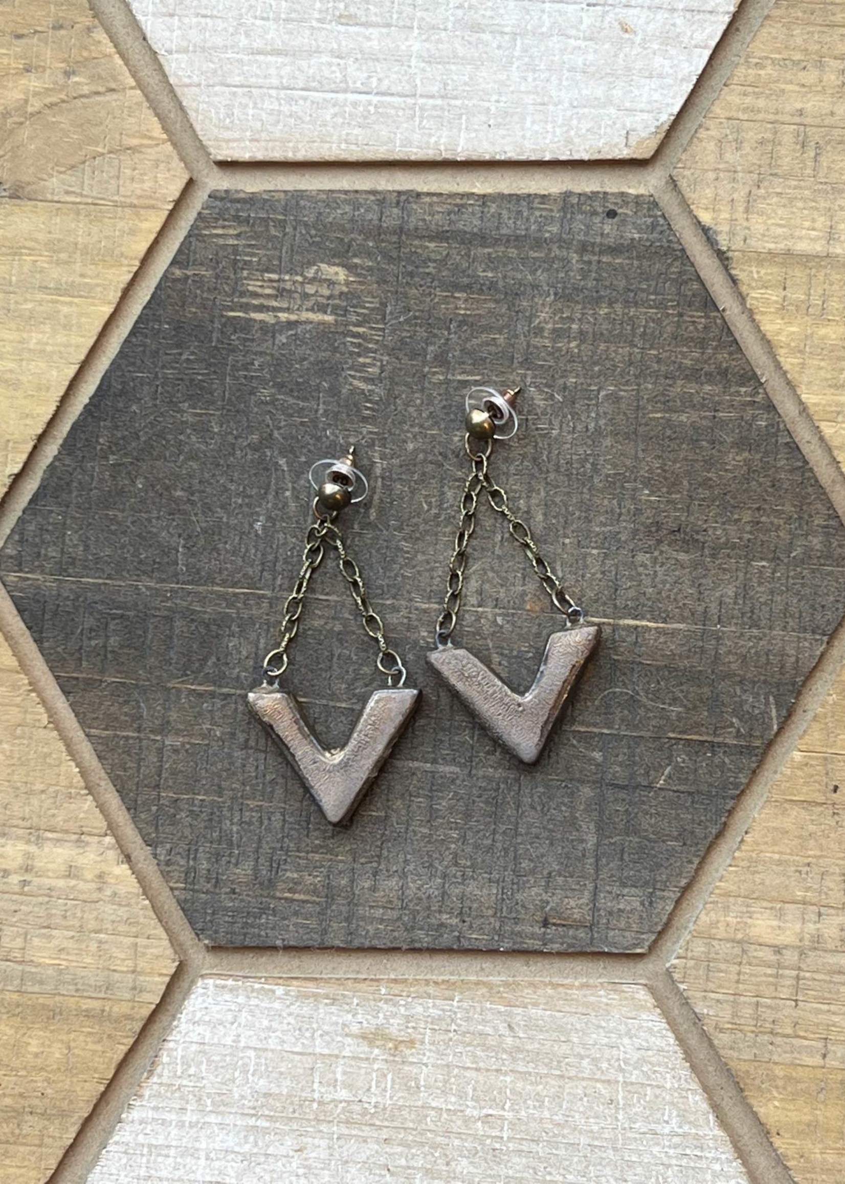 Pickled Pottery Gold Chevron Earrings