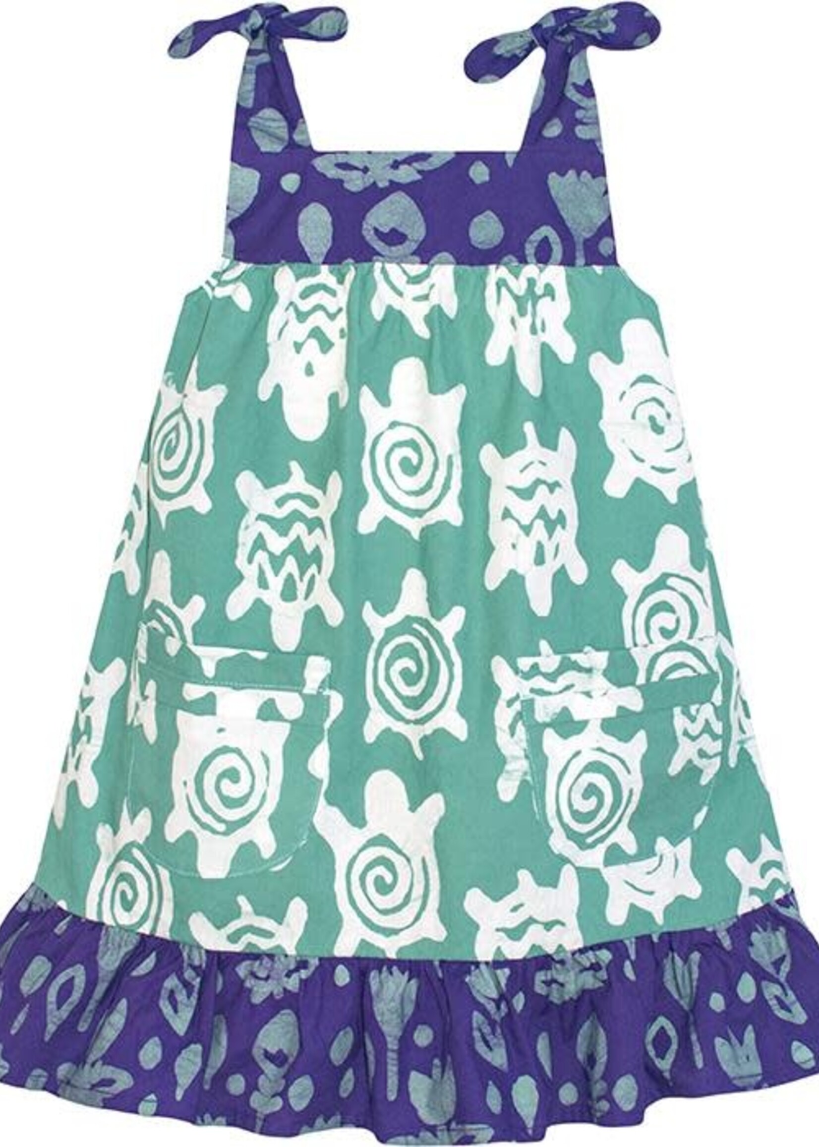 Global Mamas TS Girls Turtles-Sage Pocket Dress