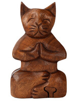 Benjamin International Wooden Meditating Cat Puzzle Box