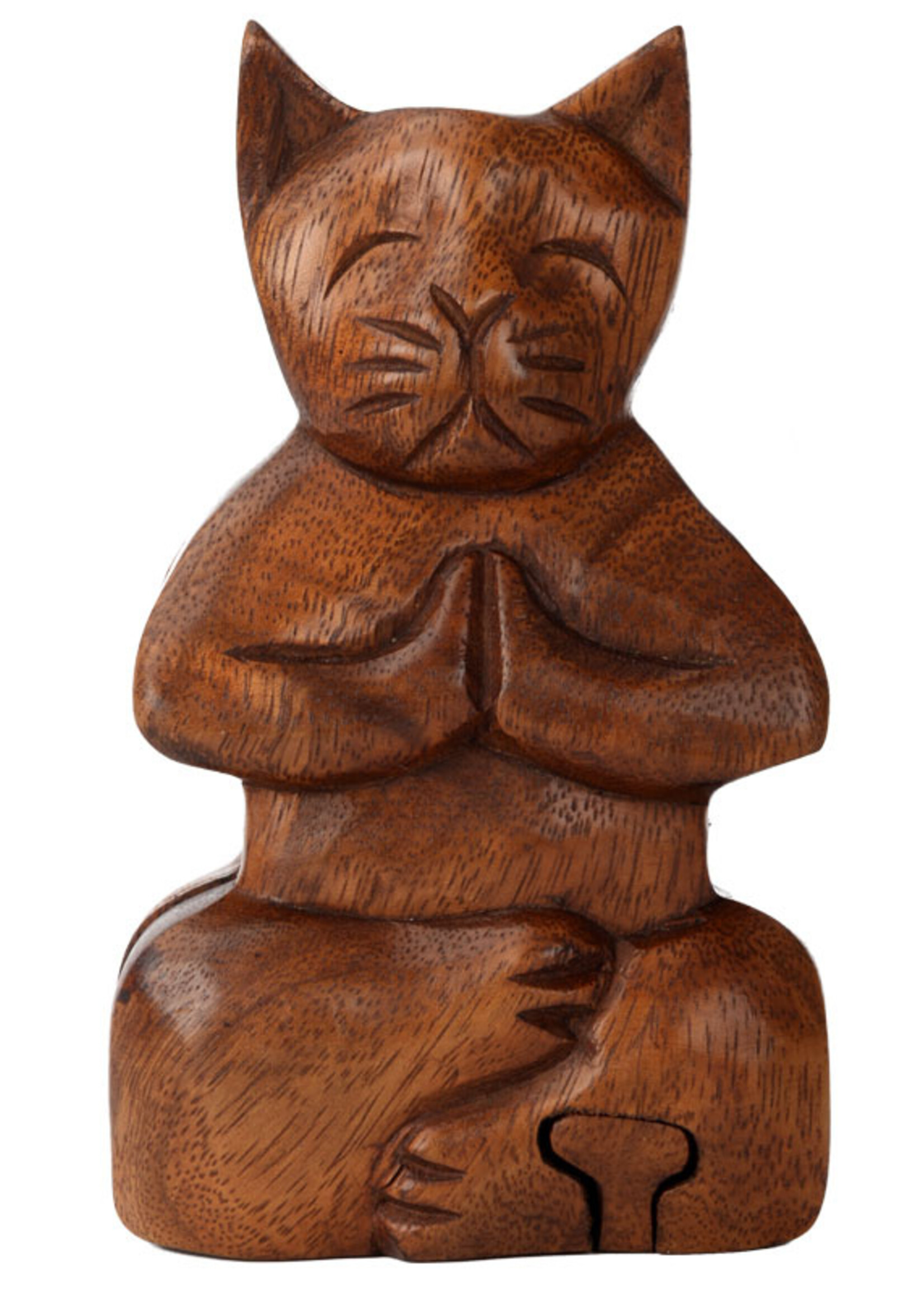 Benjamin International Wooden Meditating Cat Puzzle Box