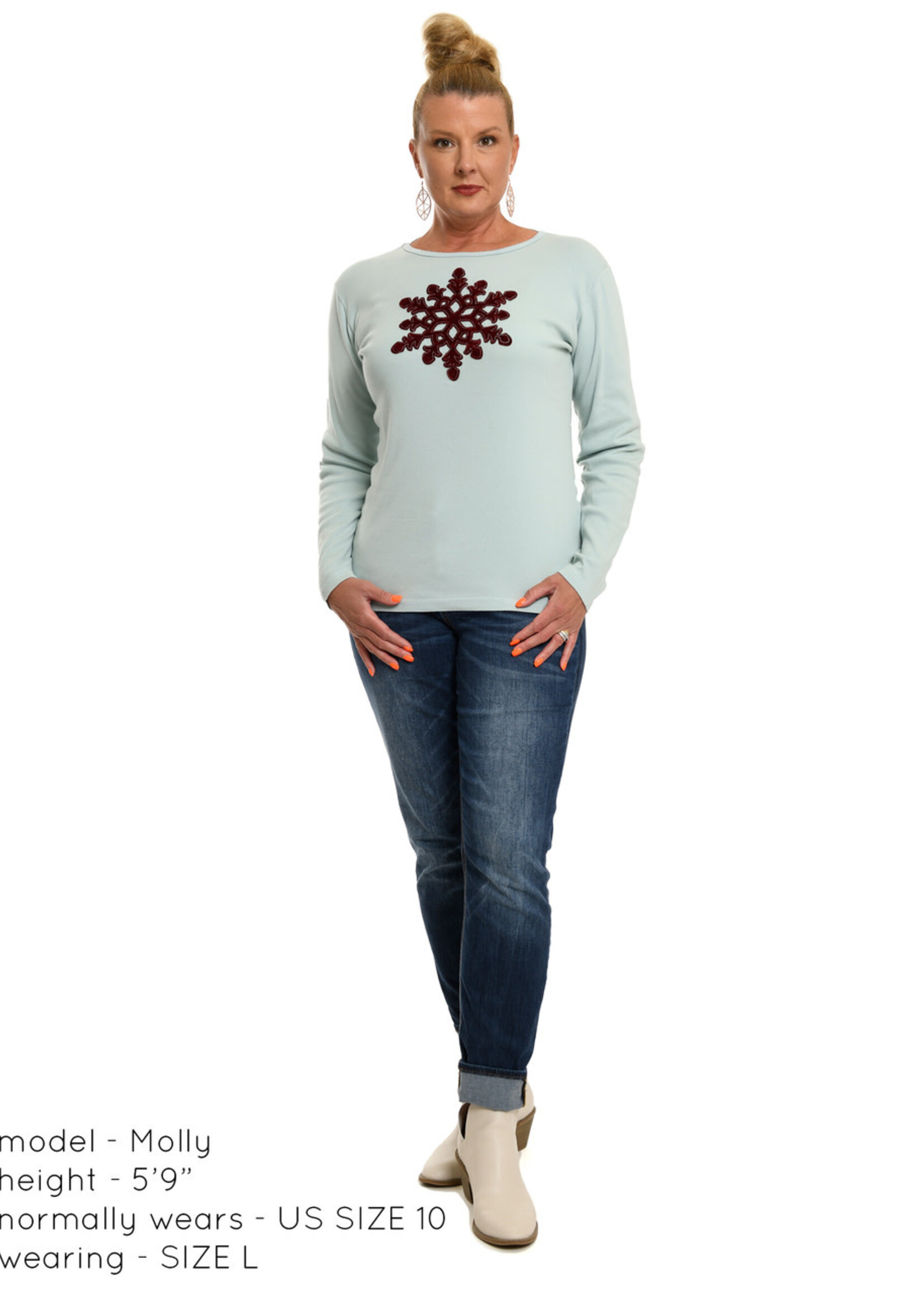 Green 3 Apparel Appliqué Velvet Snowflake LS (Soft Teal)