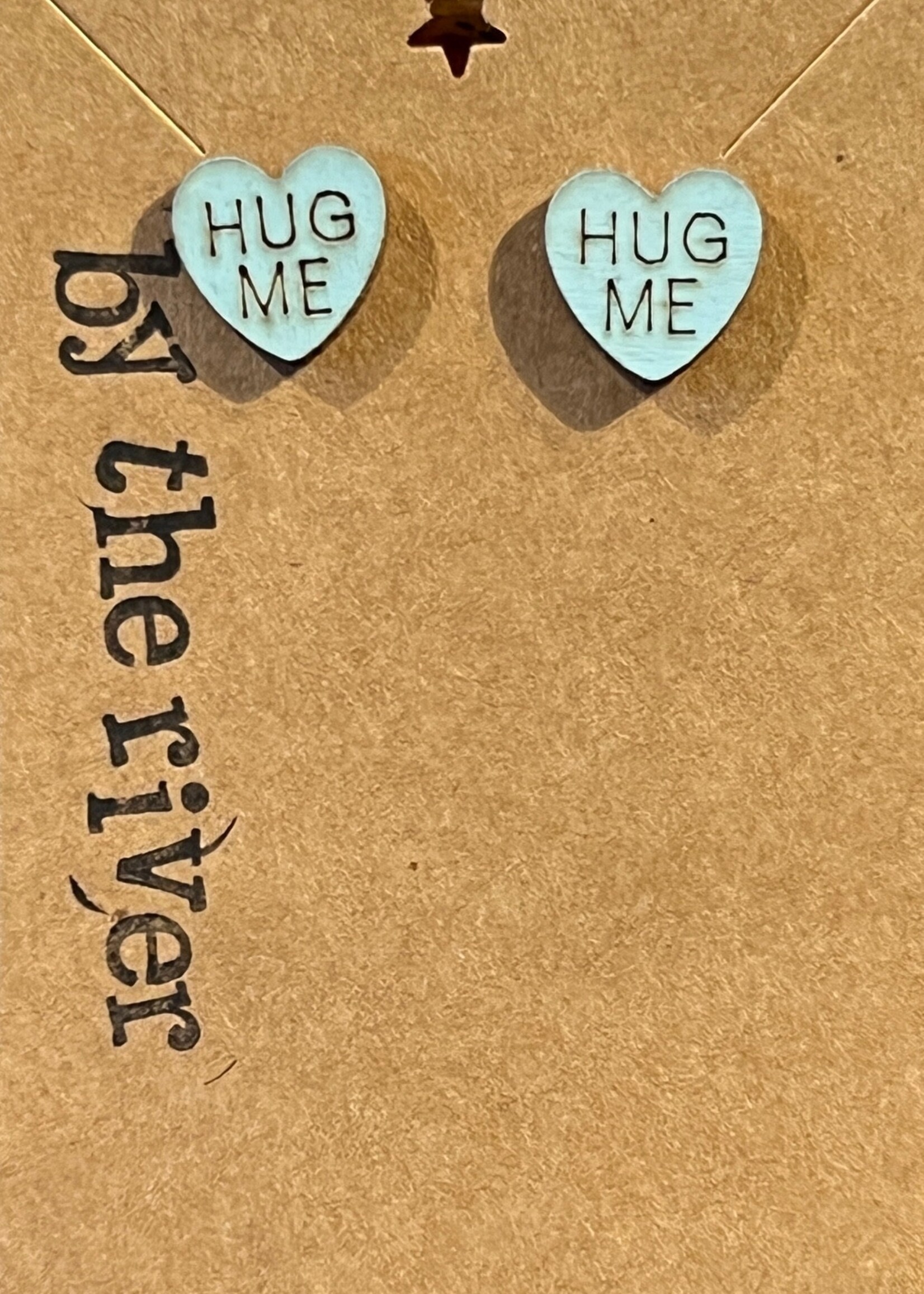 By the River Jewelry Hug Me Candy Heart Stud Earrings Teal Wood