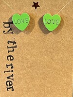 By the River Jewelry Love Candy Heart Stud Earrings Green Wood