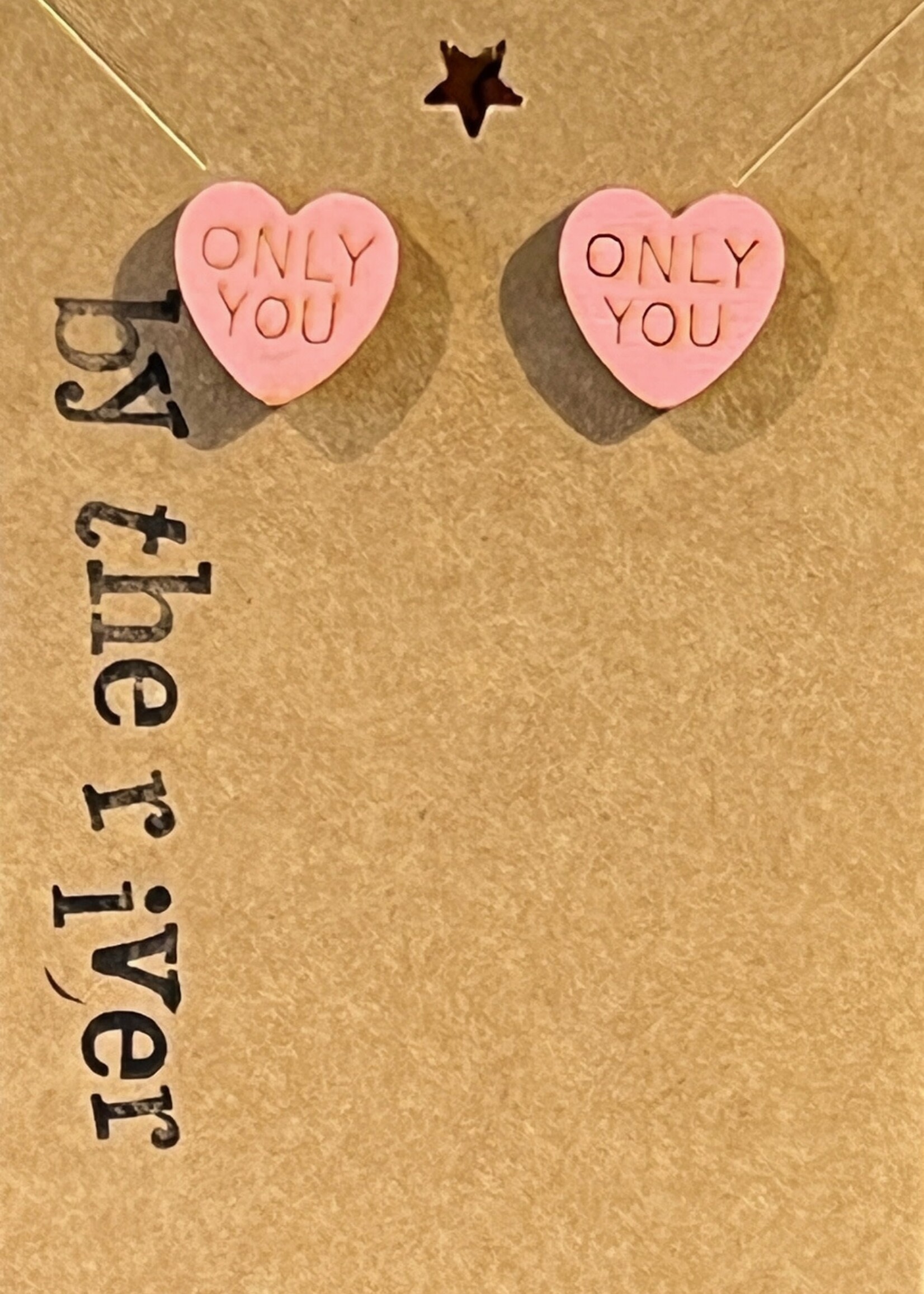 By the River Jewelry Only You Candy Heart Stud Earrings Pink Wood