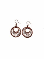 Basketweave antique copper circle earrings